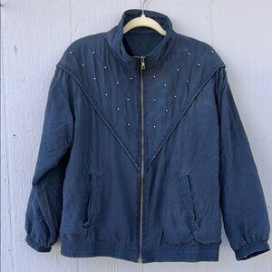 Blue Quilted Jacket with Stud Accents